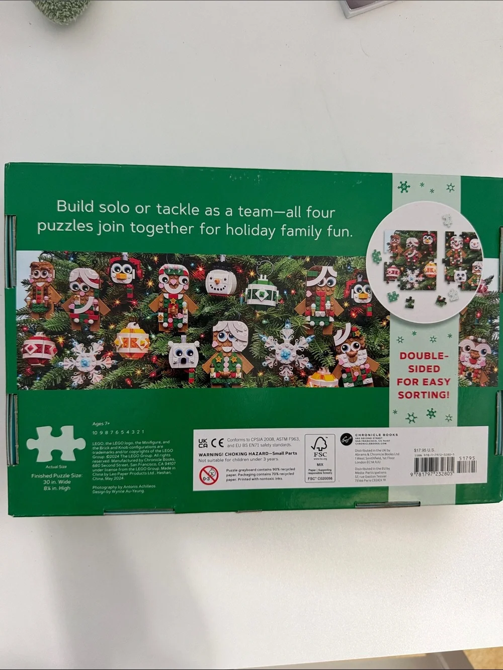 Lego Christmas Tree Puzzle - Green Box with Festive Minifigure Ornaments